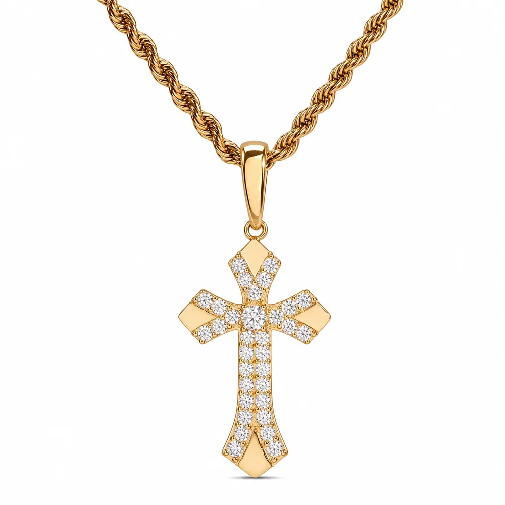 Cruz de moissanita con acabado dorado chapado