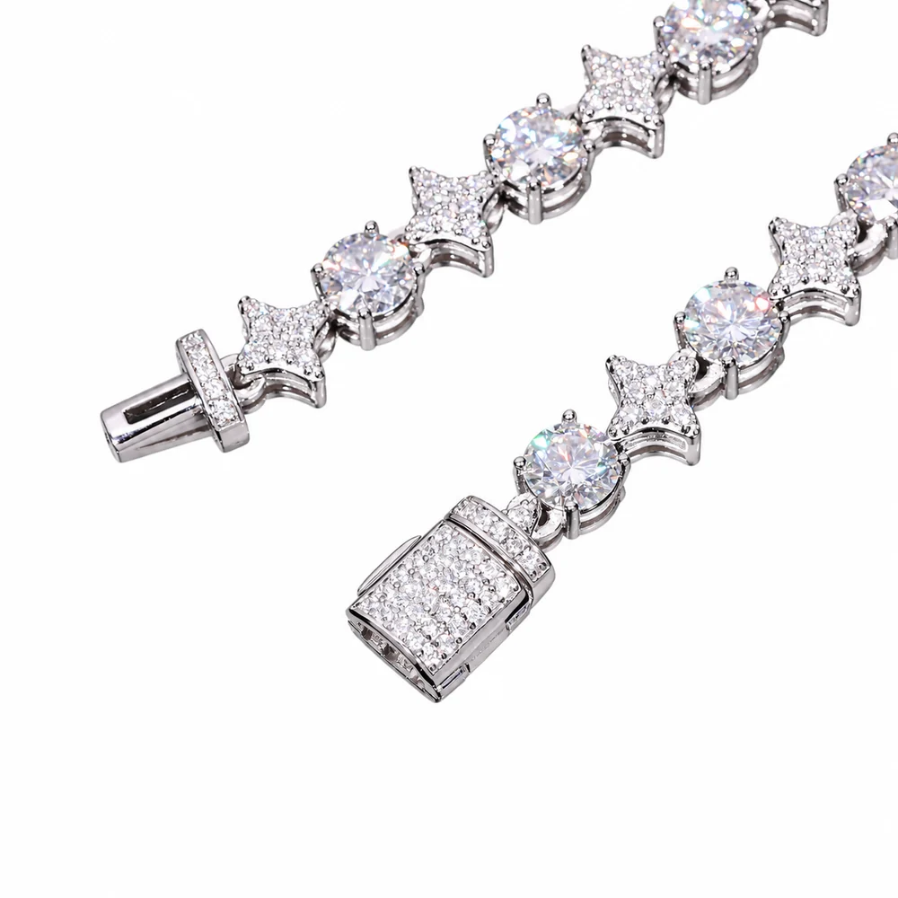 Pulsera tennis de moissanita con eslabones de estrella